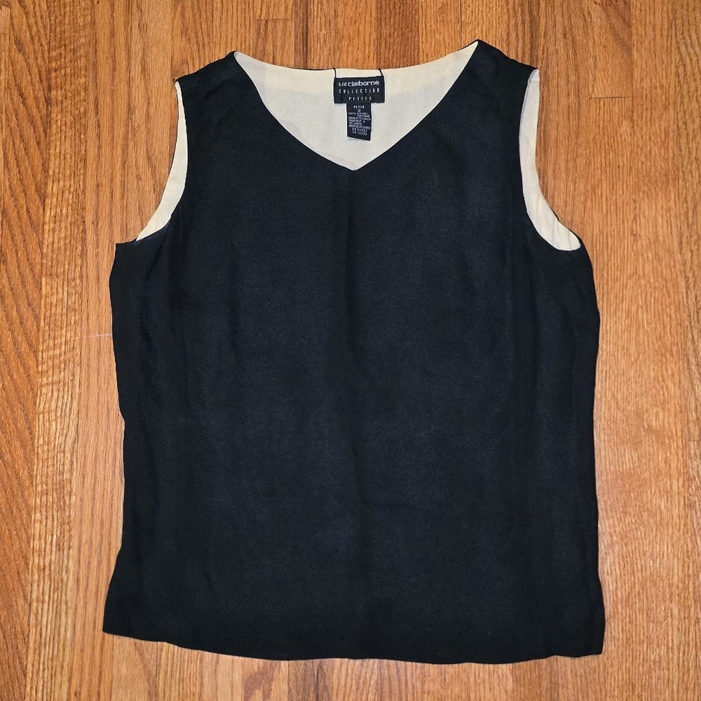 Liz Claiborne Reversible Silk Shell Top - Black and Cream